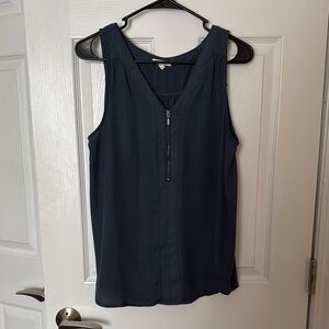 Navy Sleeveless Top with Zipper Detail